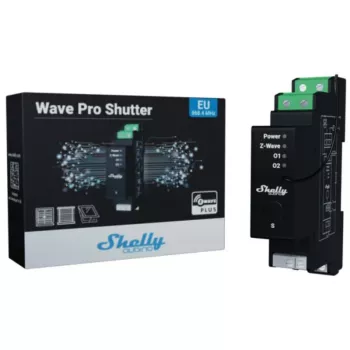 Control de persiana Shelly Wave Pro Shutter, negro, carcasa de plástico, 110–240 V AC, 50–60 Hz, 0,3 W, 19×69×94 mm