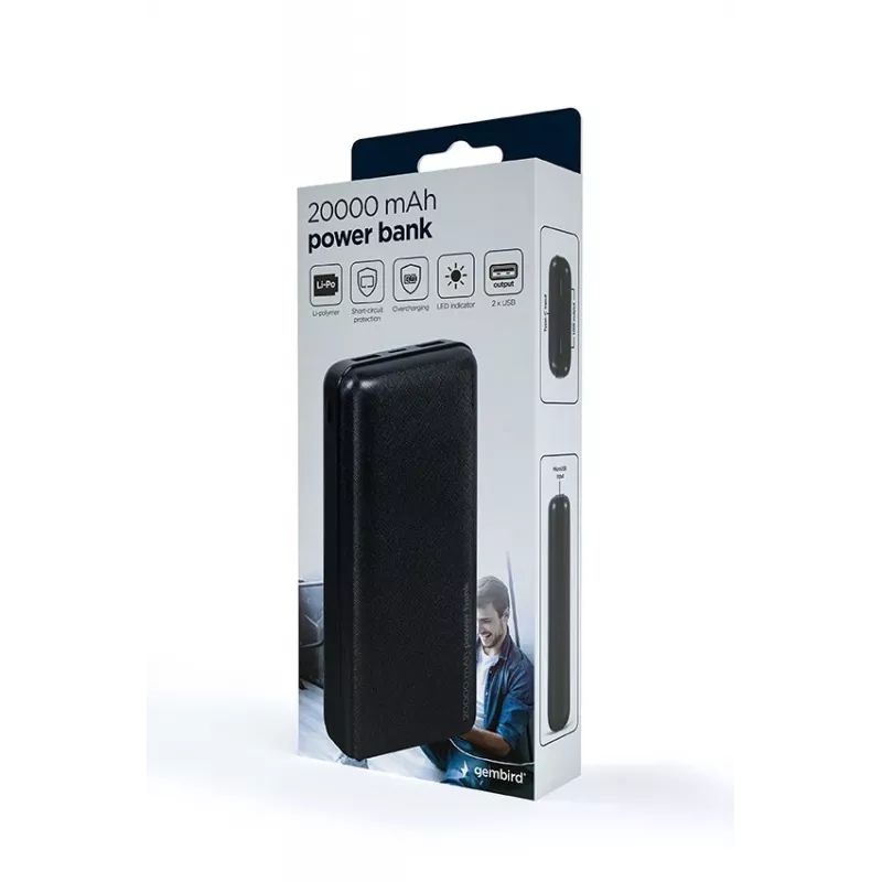 Batería externa Gembird PB20-02 polímero de litio (LiPo) 20000 mAh negra