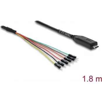 Delock Convertidor USB 2.0 Type-C a UART TTL (3,3 V), 6x Pin Header TX/RX/CTS/RTS, 1,8 m