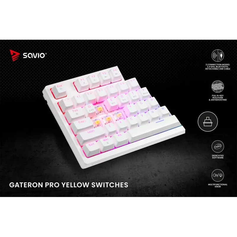SAVIO PHENIX WHITE teclado mecánico inalámbrico, Gateron Red Pro, ABS