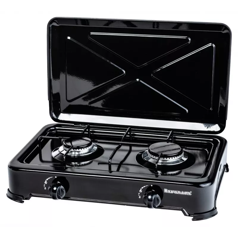 Fogón de gas para encimera Ravanson K-02TB [negro; 2 zonas]