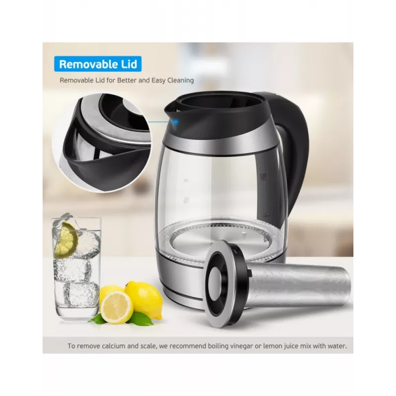 Forme FKG-448 hervidor eléctrico de cristal, 1,8 l, 2200 W, control de temperatura, gris