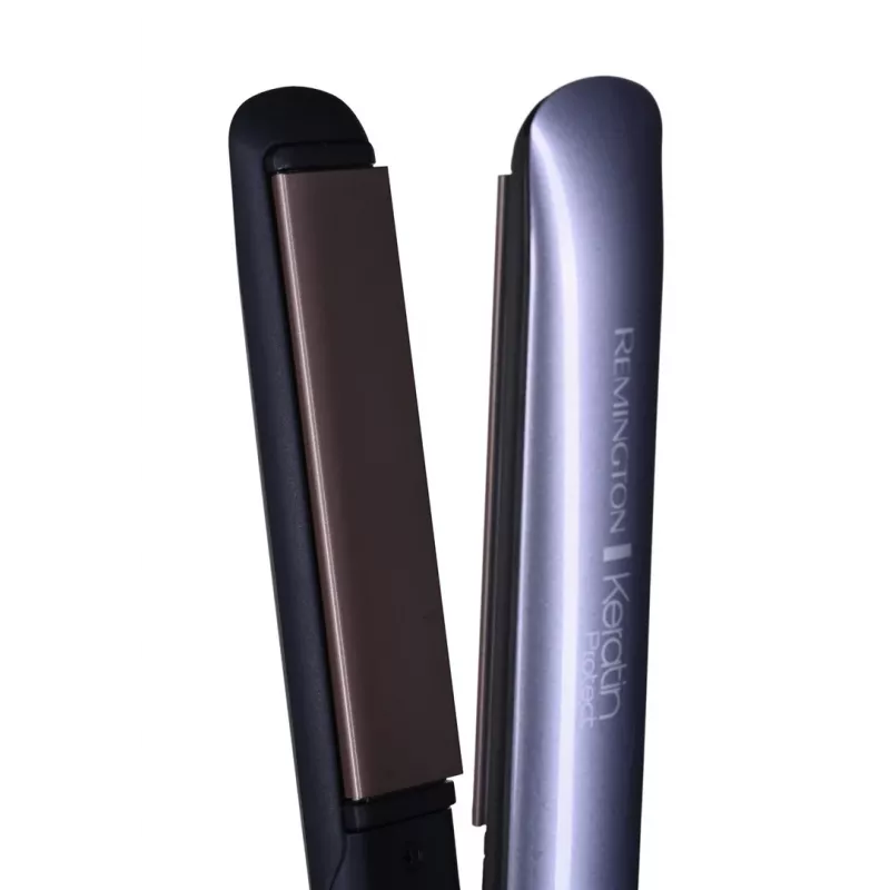 Plancha de pelo Remington S8598 Warm negro gris — placas de cerámica 11 cm, 5 niveles de calor, 160–230 °C, cable de 3 m, funda de transporte