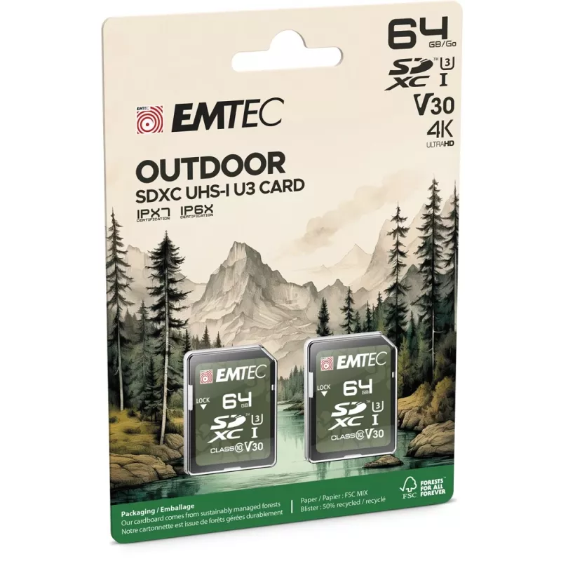 Memoria flash Emtec 64GB UHS-I U3 V30 Outdoor ECMSD64GXCU3ORP