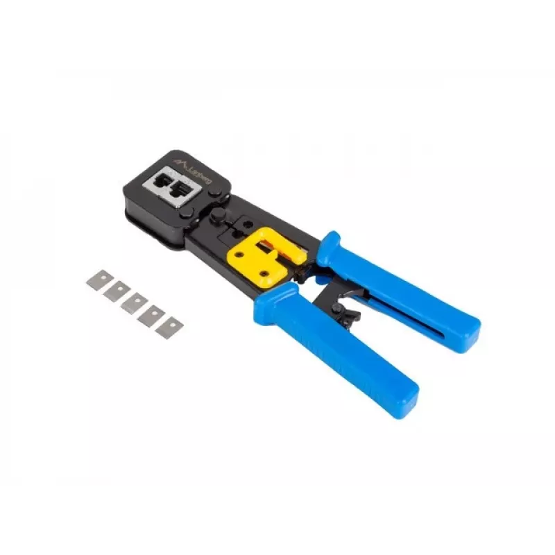 Lanberg NT-0204 crimpadora para conectores pasantes RJ45, RJ12, RJ11, negra/azul