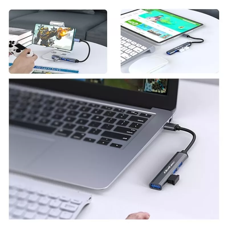 Hub USB QOLTEC 53792, USB-C 3.1 a 4 puertos (USB 3.0 x1, USB 2.0 x3)