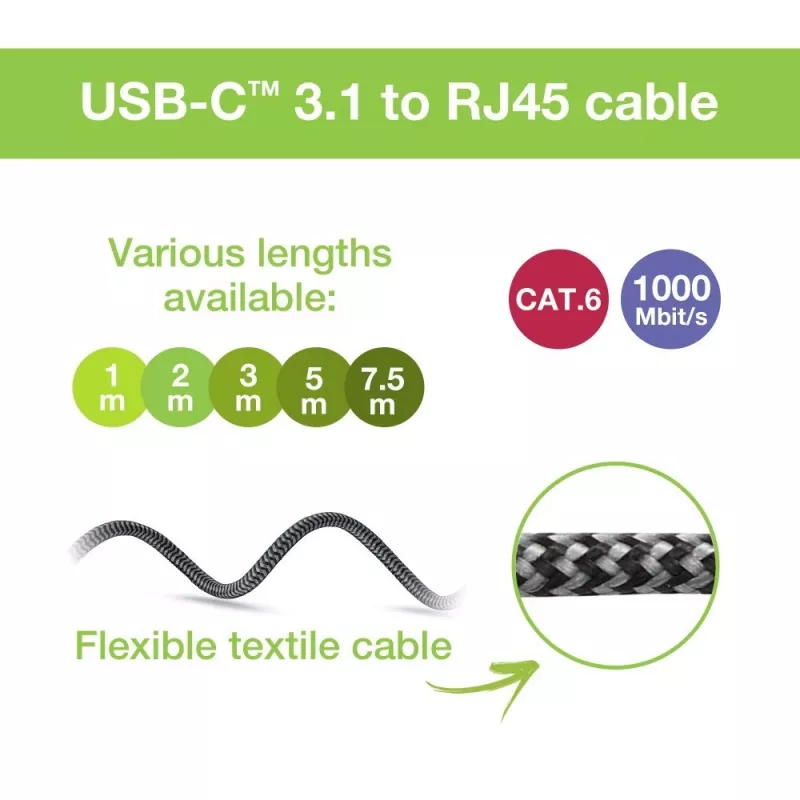 Techly ICOC U3C-RJ45-010 cable adaptador de USB-C a Gigabit Ethernet, 1 m, negro/plata