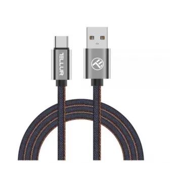 Cable de datos USB Tellur USB a Type-C 1 m, denim, cable trenzado de 1 m para carga y transferencia de datos