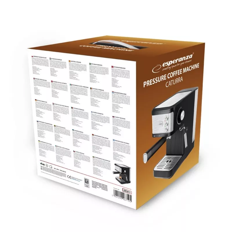 Cafetera espresso ESPERANZA EKC011 — depósito de agua de 1,8 L, 850 W, 20 bar, control táctil, espumador de leche