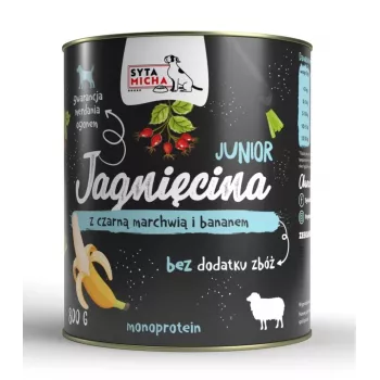 Comida húmeda para perros SYTA MICHA Junior Cordero con zanahoria negra y plátano, 800 g, monoproteico, sin gluten y sin azúcar