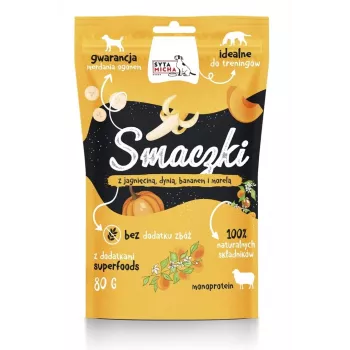 Snacks para perros SYTA MICHA Snacks con cordero, calabaza, plátano y albaricoque 80 g — sin cereales, hipoalergénico, para perros adultos