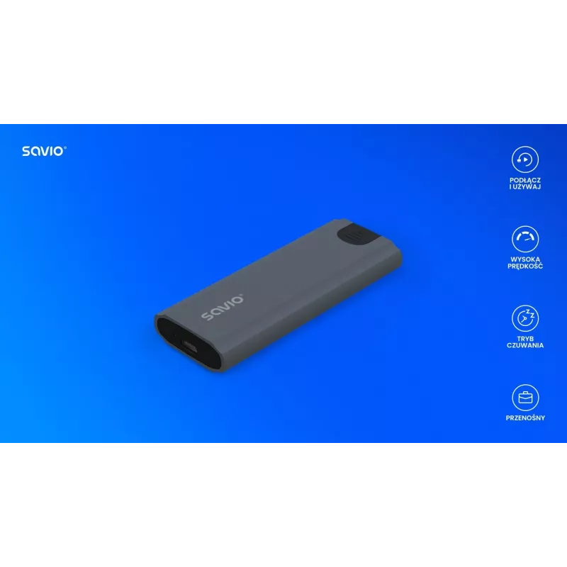 Carcasa para SSD M.2 SAVIO AK-67 Gris, USB 10 Gbit/s, compatibilidad con una unidad M.2