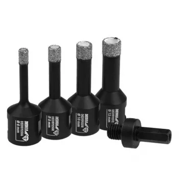 Set de sierras de corona Dedra DED1592SZ01 — coronas de diamante 6, 8, 10, 12 mm con adaptador
