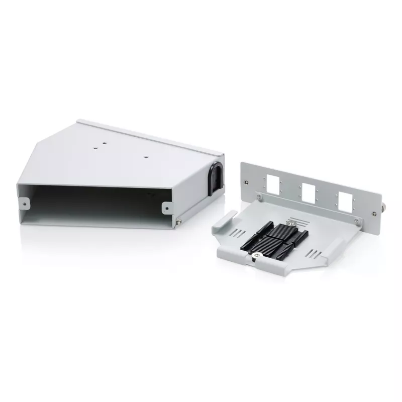 Distribuidor de empalme de fibra óptica para carril DIN DIGITUS DN-96894 — en ángulo, 6 SC SX / LC DX, aluminio, gris