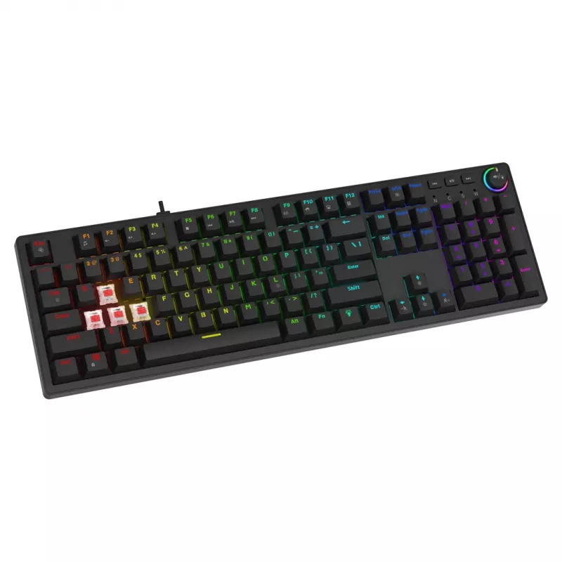 SAVIO STYX teclado mecánico gaming, Outemu Blue, Hot-Swap, RGB, USB, distribución US, tamaño completo, negro
