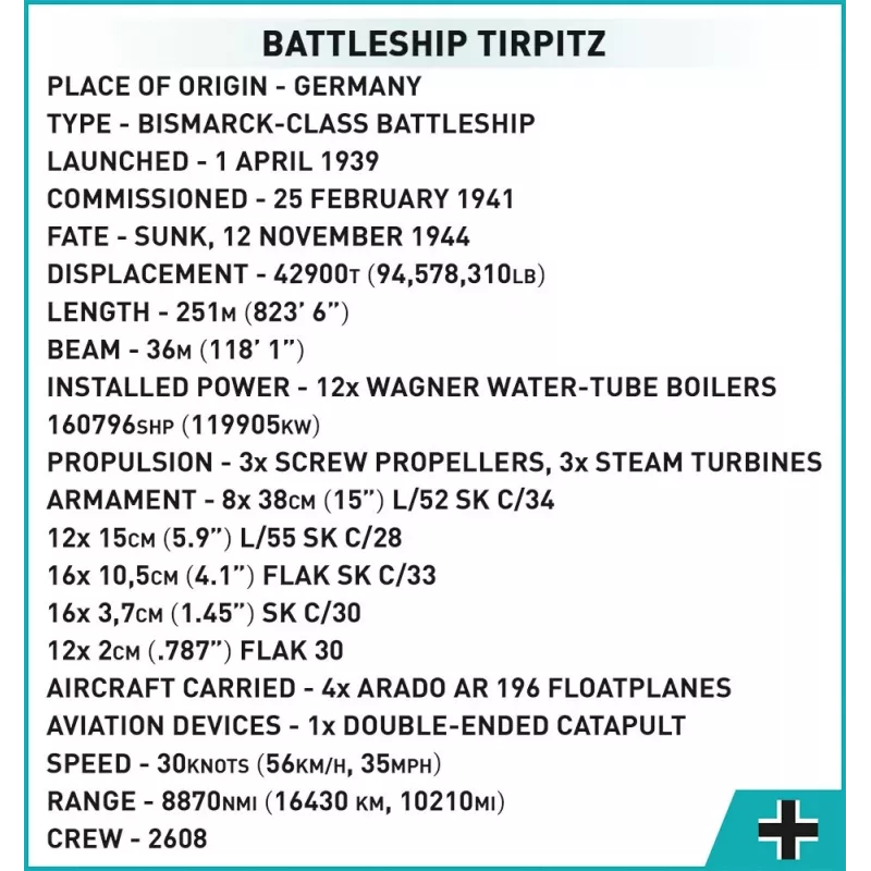 COBI 4839 Historical Collection set de bloques de construcción acorazado Tirpitz, 2810 elementos, 1:300