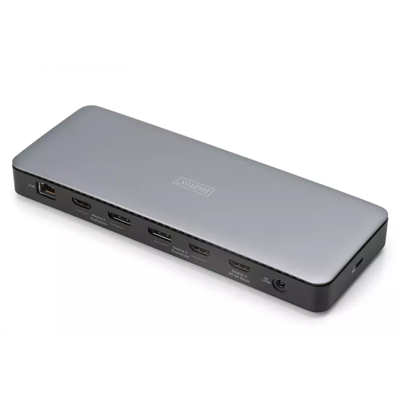 Digitus DA-70918 estación de acoplamiento USB-C, 13 puertos, 3x HDMI, 2x DP, 4x USB-A, 1x USB-C, RJ-45 1GbE, SD, audio, 150 W