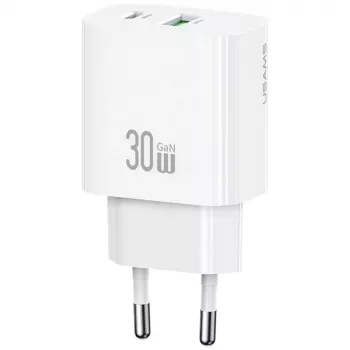Cargador usams USA001632 30W 1×USB-C 1×USB-A carga rápida