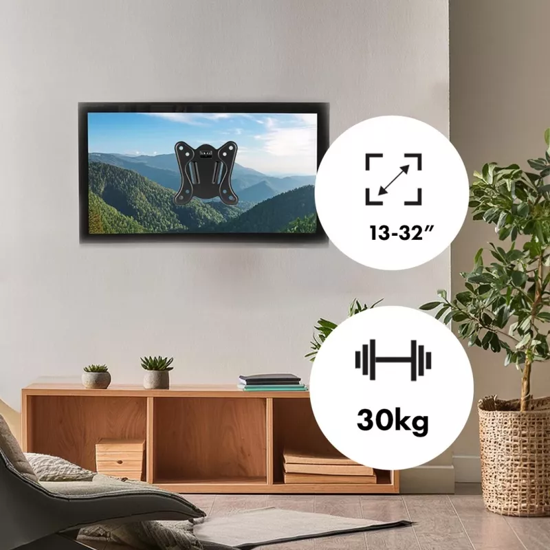Maclean MC-416 Soporte de pared para TV y monitor 13-32 30 kg inclinable orientable máx. VESA 100x100 negro con acabado en polvo Soporte universal LED OLED LCD