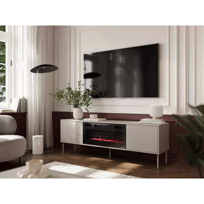 Mueble TV con chimenea Cama Meble TRESSE 180x40x54,5 cm — marco negro, superficie en cashmere mate