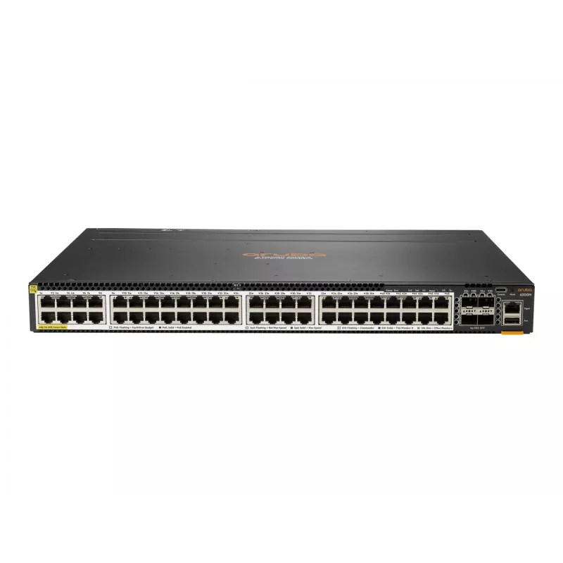 Hewlett Packard Enterprise HPE Aruba 6300M - Switch - L3 - gestionado - 48 x 100/1000/2,5G/5G (PoE+) + 4 x 1 Gigabit / 10 Gigabit / 25 Gigabit / 50 Gigabit SFP56 (uplink / stacking)