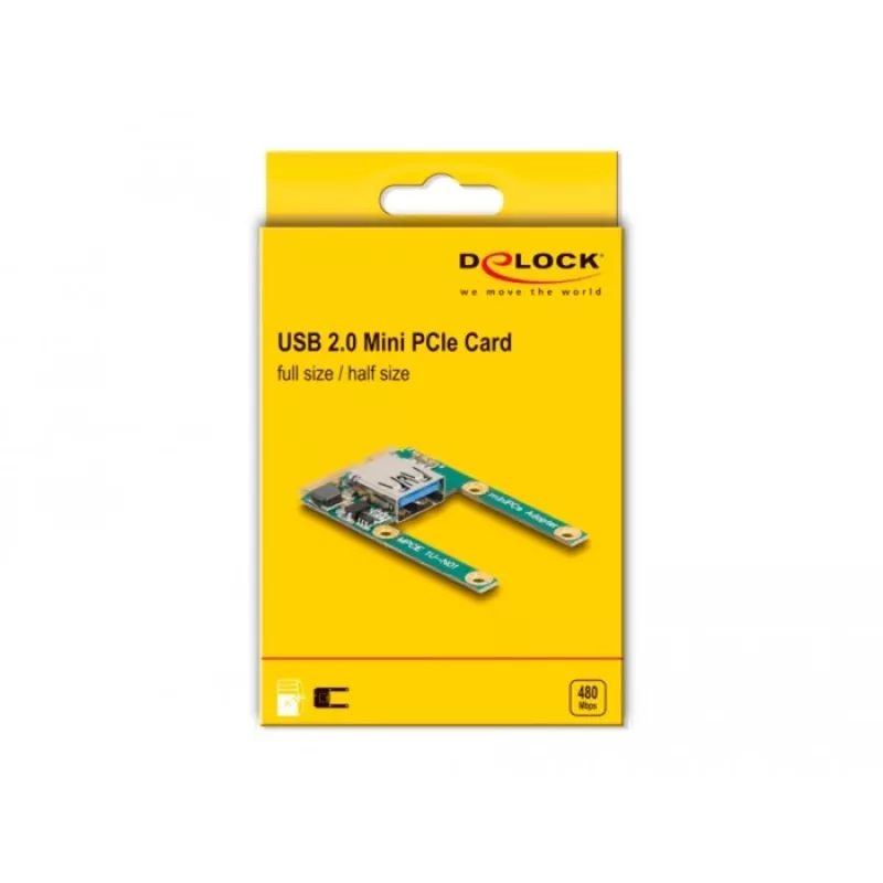 DeLOCK Mini PCIe E/S 1 x conector hembra USB 2.0 Type-A Full-Size Half-Size