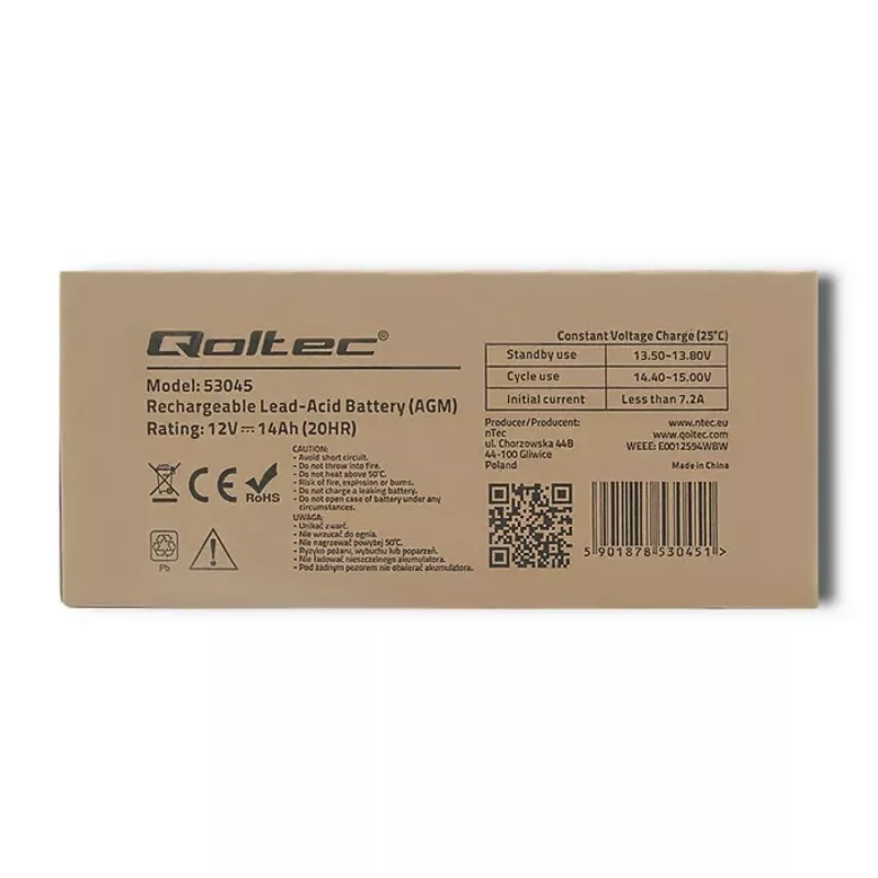 Qoltec 53045 Batería AGM 12V 14Ah