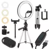 Maclean MCE610 10 12W anillo de luz LED con trípode y disparador Bluetooth, 3 colores, 10 niveles de brillo, brillo ajustable del 10% al 100%, 160 LED, soporte para smartphone, luz de iluminación