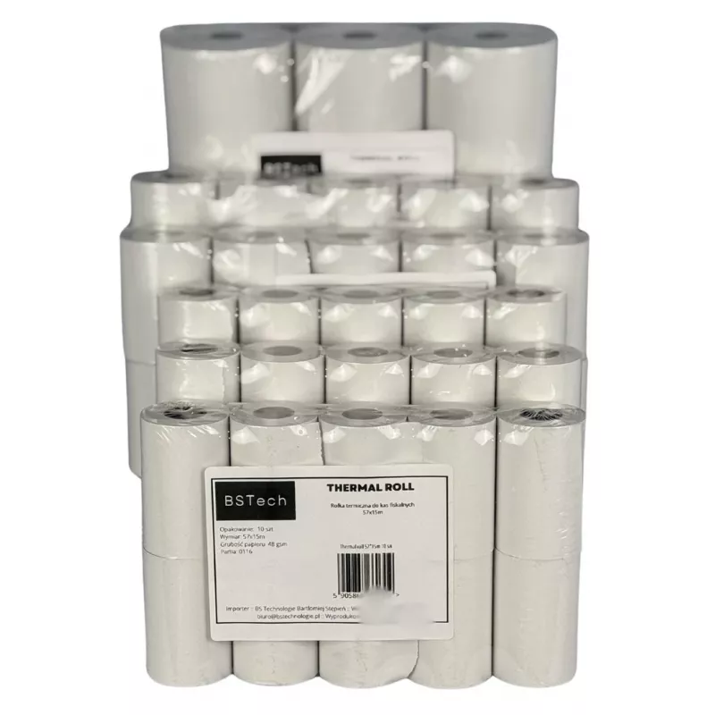 BSTech Rollo de papel térmico para cajas registradoras, Fiskal 57x15m, 10 uds.