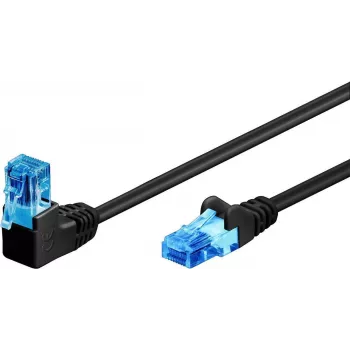 Cable de red CAT 6A Goobay 1x en ángulo 90°, U/UTP, negro, 3 m - lengüeta de bloqueo arriba, mezcla de cobre CCA (51531)
