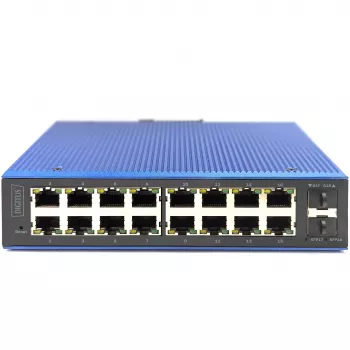 Switch Ethernet Gigabit gestionado L2 industrial DIGITUS 16x RJ-45 + 2x SFP, 12–48V DC, 8000 MAC