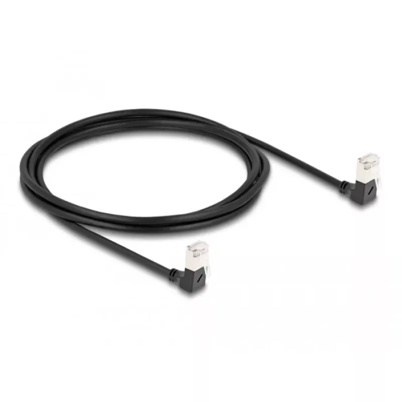 Cable de red DeLOCK RJ45 Cat.6A S/FTP fino 90° hacia abajo 2 m negro
