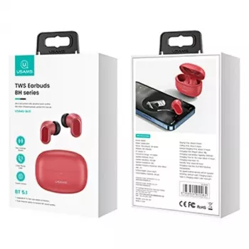 Auriculares inalámbricos TWS usams serie BH BHUBH03 Bluetooth 5.1, rojos — in-ear, con estuche de carga