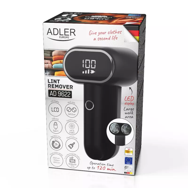 Adler | Quitapelusas | AD 9622 | Negro | Batería recargable | 10 W
