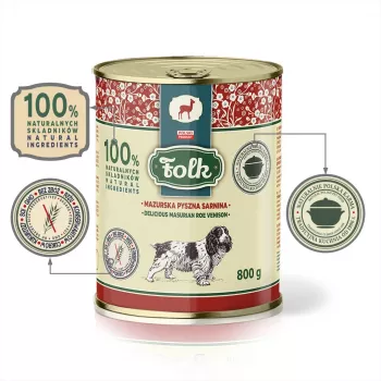 FOLK Delicioso corzo de Masuria - Comida húmeda para perros - 800 g