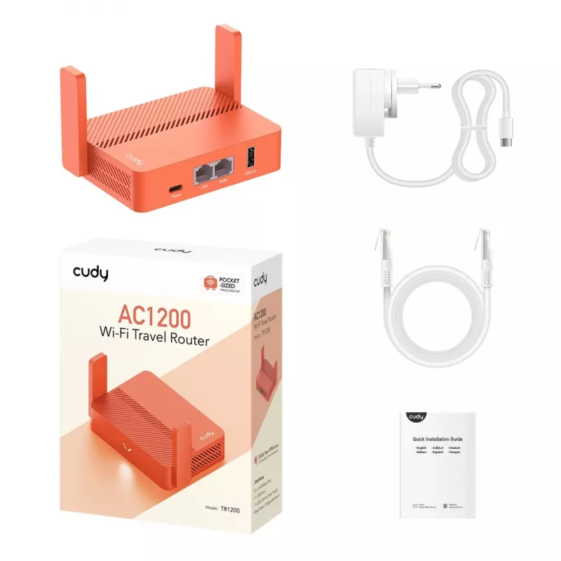 Router portátil Cudy AC1200 (TR1200) – Naranja, alimentación por red, 1x RJ-45 LAN/WAN, USB 2.0