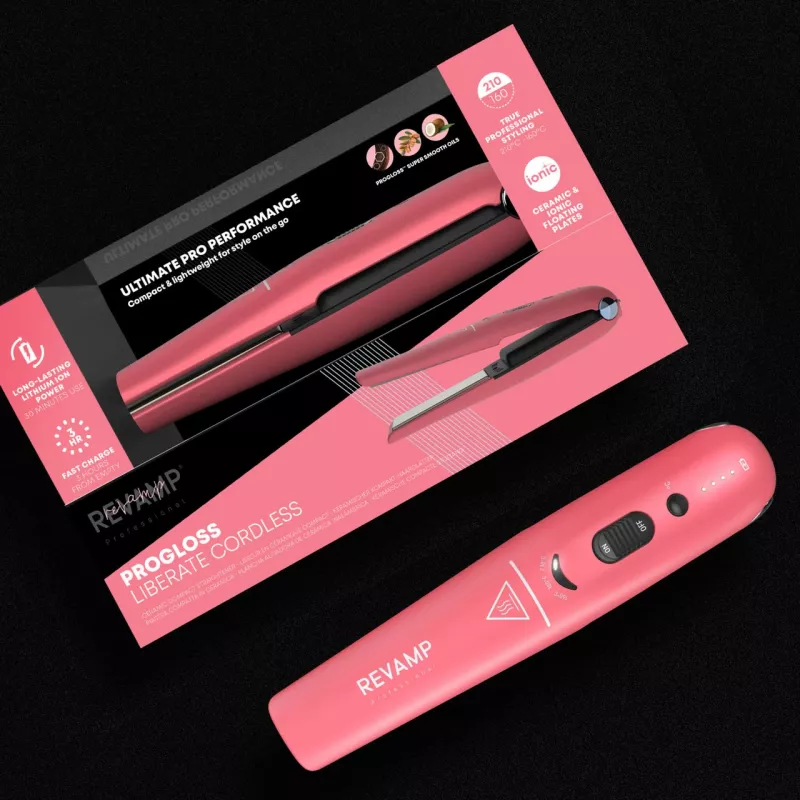 Plancha alisadora de cerámica inalámbrica Revamp ST-1700PK-EB — compacta rosa