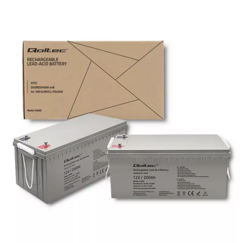 Batería AGM recargable QOLTEC 53069 12V 200Ah para alimentación de respaldo y sistemas SAI
