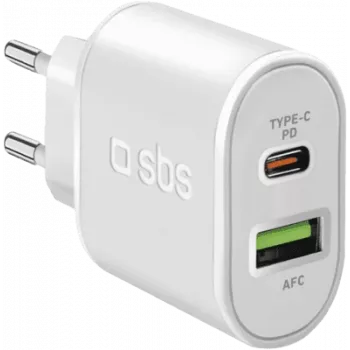 SBS - Fuente de alimentación - 20 W - 3 A - carga rápida, PD - 2 puertos de salida (USB, USB-C de 24 pines) - blanco - Europa (TETRPD20W)
