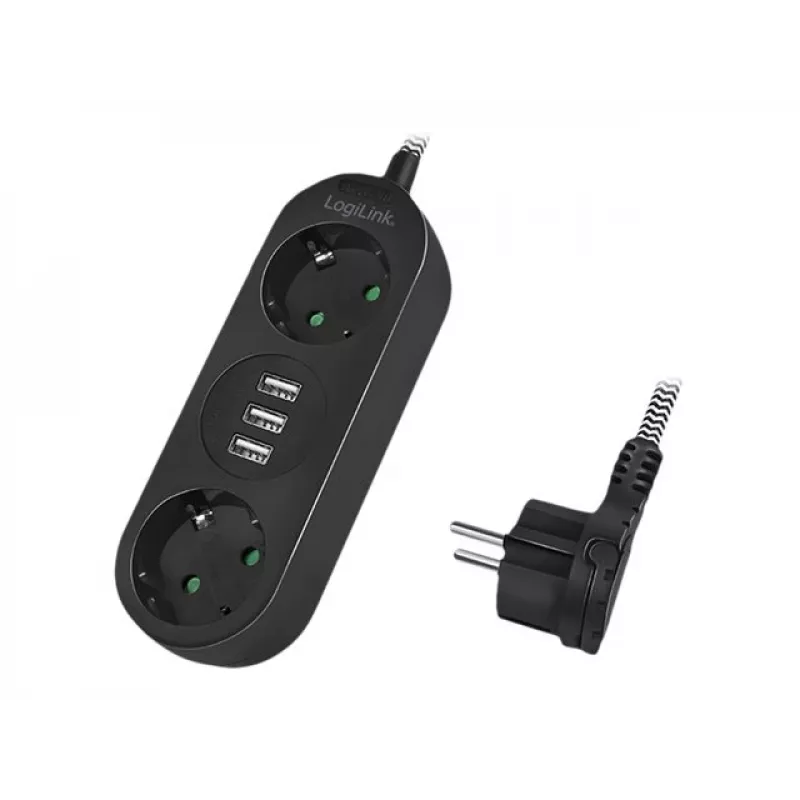 Alargador de corriente LogiLink LPS262U 1,5 m 2 tomas AC interior negro