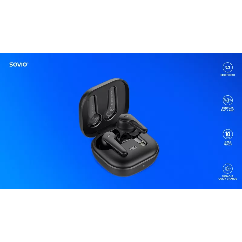 Auriculares in-ear SAVIO TWS-12, Bluetooth 5.3, micrófono integrado, negros