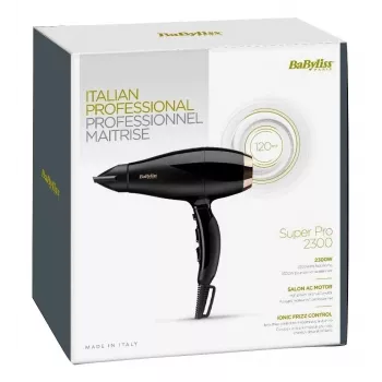 Secador de pelo BABYLISS Super Pro 2300, 2300 W, motor AC, 2 velocidades, 3 niveles de calor, iónico, Cool Shot, cerámica, 120 m³/h