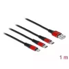 Cable de carga USB DeLOCK 3 en 1 Type-A a Lightning / 2 x USB Type-C 1 m negro / rojo
