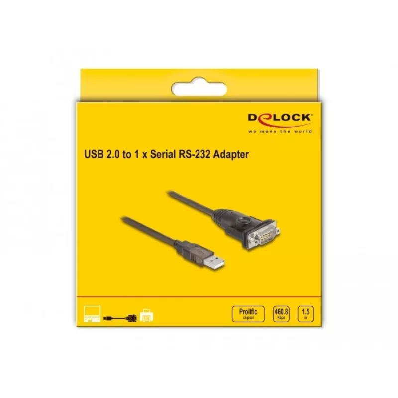 Adaptador DeLOCK USB 2.0 Type-A a serie RS-232 D-Sub 9 pines conector macho 1,5 m