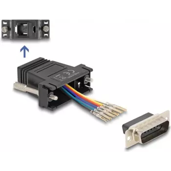 Set de montaje D-Sub 15 polos conector macho a RJ12 conector hembra, DELOCK, negro