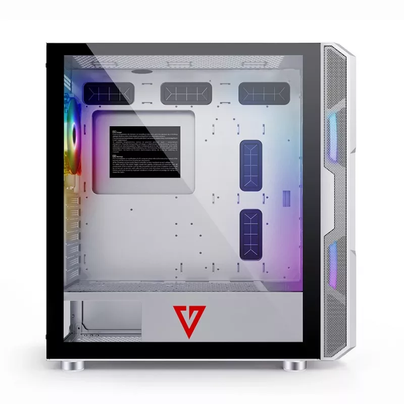 Caja de PC MODECOM AMIRANI ARGB Midi Tower blanca — ATX/ITX, GPU 35 cm, disipador de CPU 16,5 cm, 2 ventiladores de 200 mm