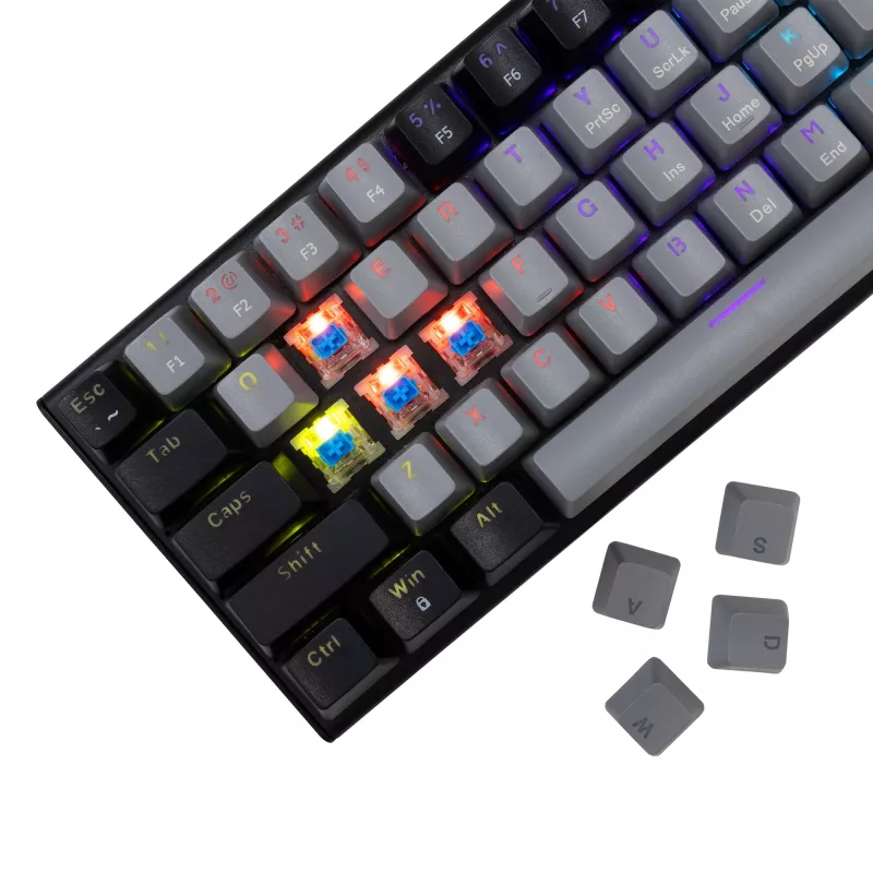 Teclado mecánico gaming White Shark Wakizashi GK-002721V2 — marco gris y negro, distribución US, switches azules