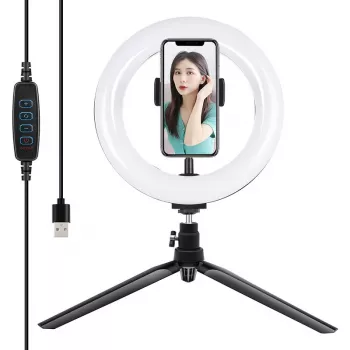 Soporte de trípode Puluz con anillo LED de 20 cm Vlogging PKT3073B