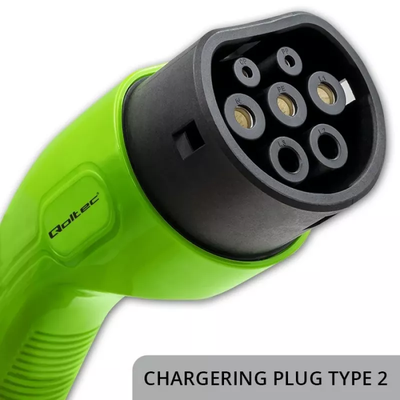 Cargador de coche EV móvil Qoltec ajustable 2en1 Type2 | 3.5kW | 230V | Wi-Fi | LCD | portátil | wallbox | 5m