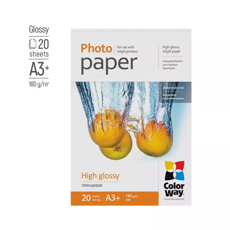 Papel fotográfico ColorWay PG180020A3+ A3+ Brillo 180 g/m² Inyección de tinta
